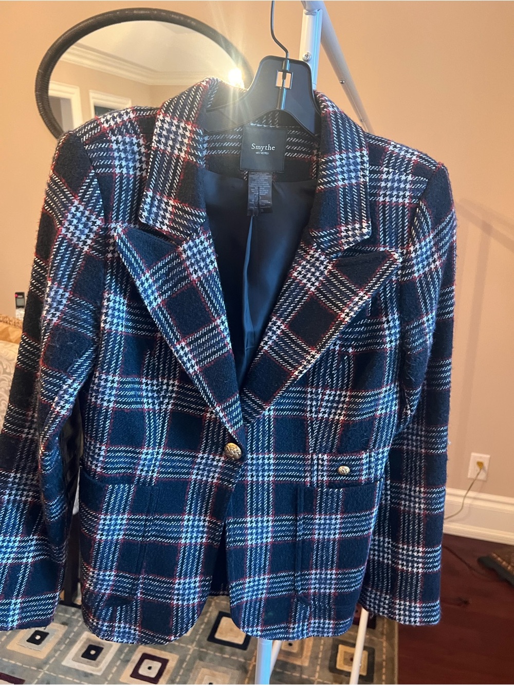Smythe Navy Plaid Blazer with Red & White Windowpane